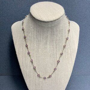 Cool Jewels Retro Necklace 14 In Purple Pink Beads Silver Straight Link Rings